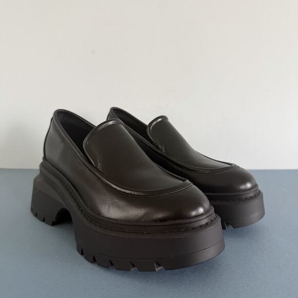 Michael Kors Shiloh Black Leather Chunky Lug Sole Platform Loafers - Picture 2 of 10